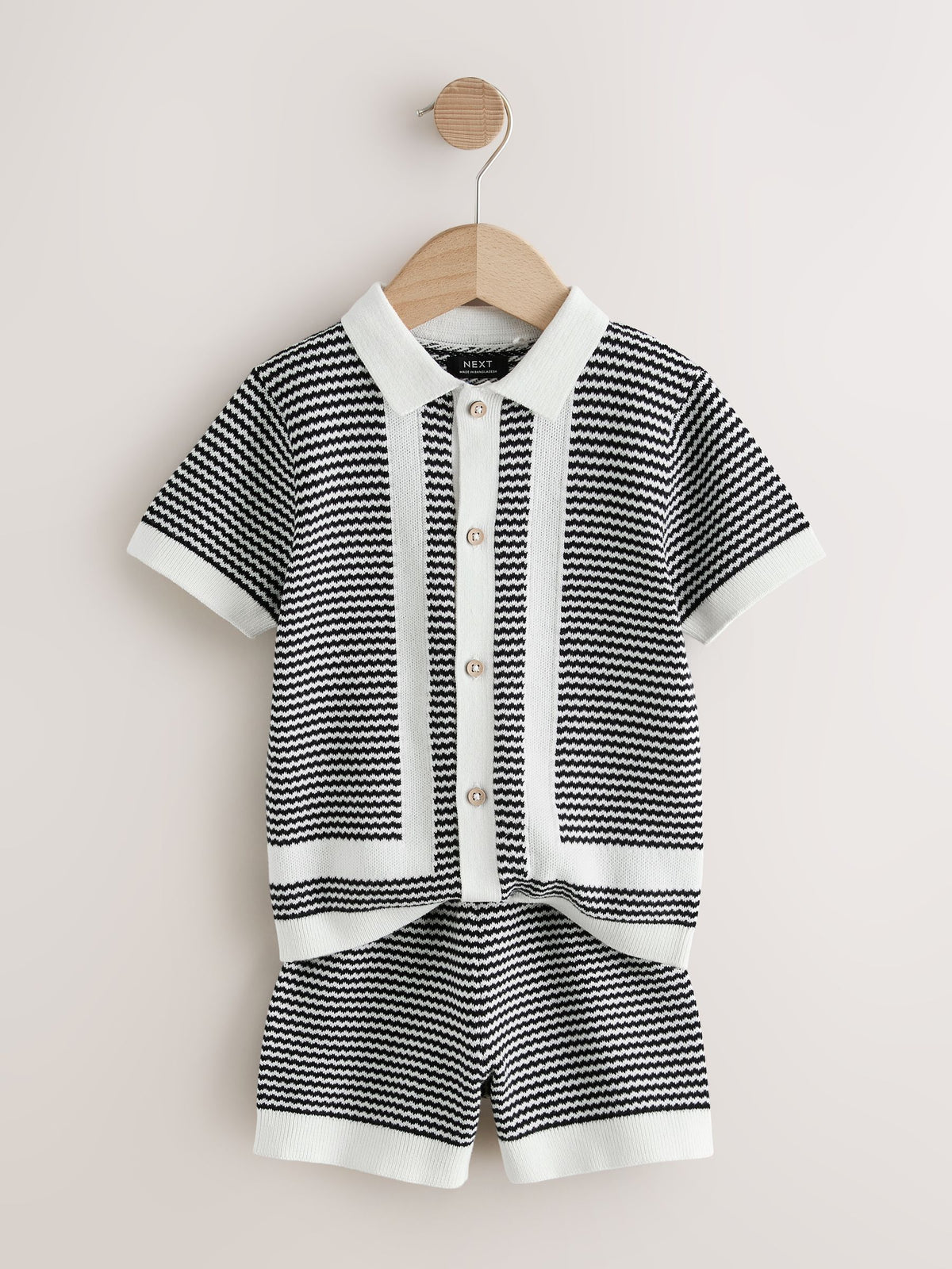 Black/White Knitted Polo Shirt and Shorts Set (3mths-10yrs)