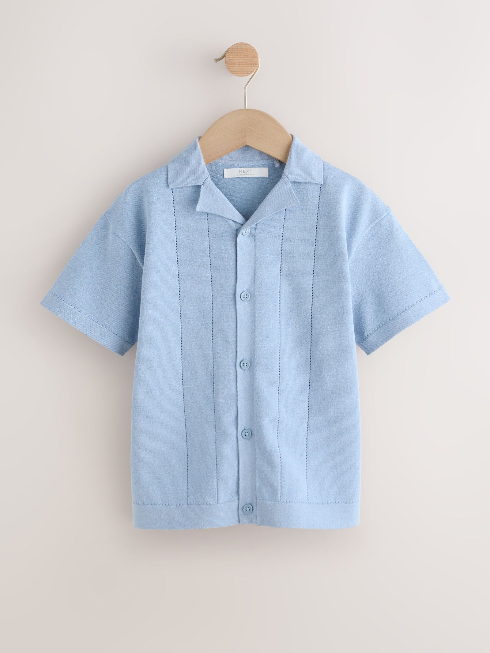 Blue Knitted Revere Collar Polo Shirt (3-16yrs)