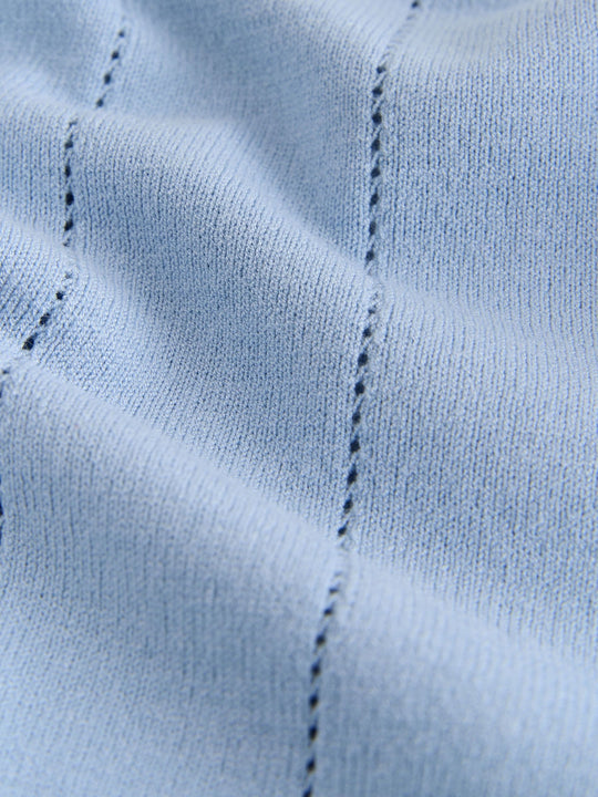 Blue Knitted Revere Collar Polo Shirt (3-16yrs)