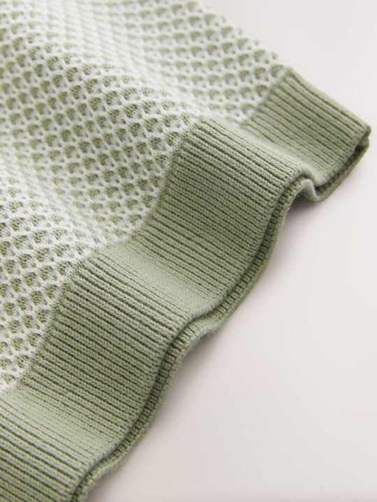 Green Textured Popper Neck Knitted Polo Shirt (3-16yrs)