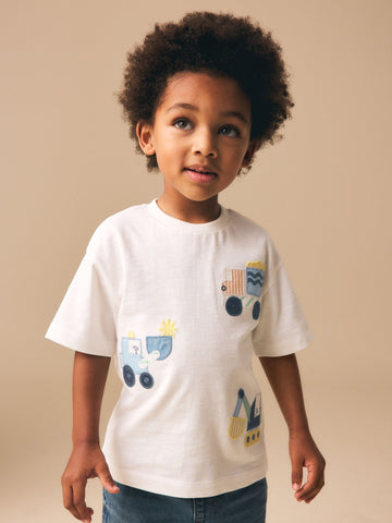 Neutral Digger Trio Short Sleeve Appliqué T-Shirt (3mths-7yrs)