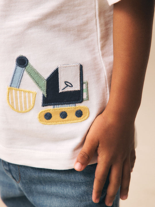 Neutral Digger Trio Short Sleeve Appliqué T-Shirt (3mths-7yrs)