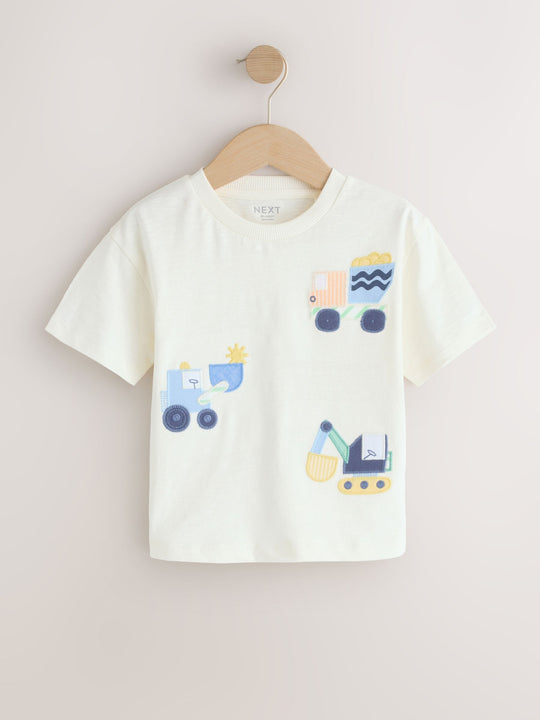 Neutral Digger Trio Short Sleeve Appliqué T-Shirt (3mths-7yrs)
