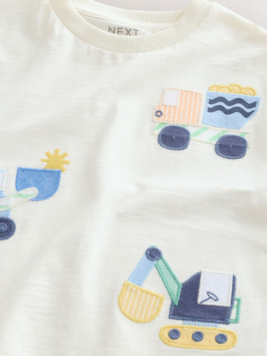 Neutral Digger Trio Short Sleeve Appliqué T-Shirt (3mths-7yrs)
