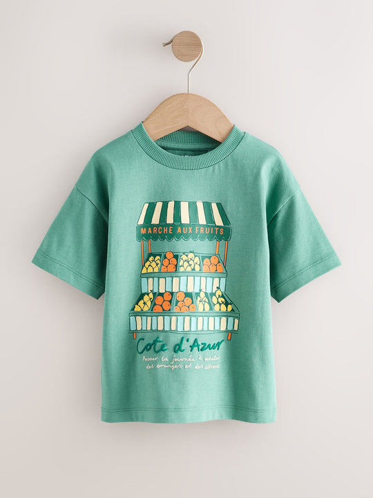 Blue/Green Fruit Stall Short Sleeve Appliqué T-Shirt (3mths-7yrs)