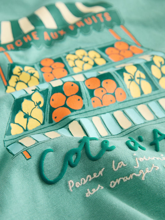 Blue/Green Fruit Stall Short Sleeve Appliqué T-Shirt (3mths-7yrs)