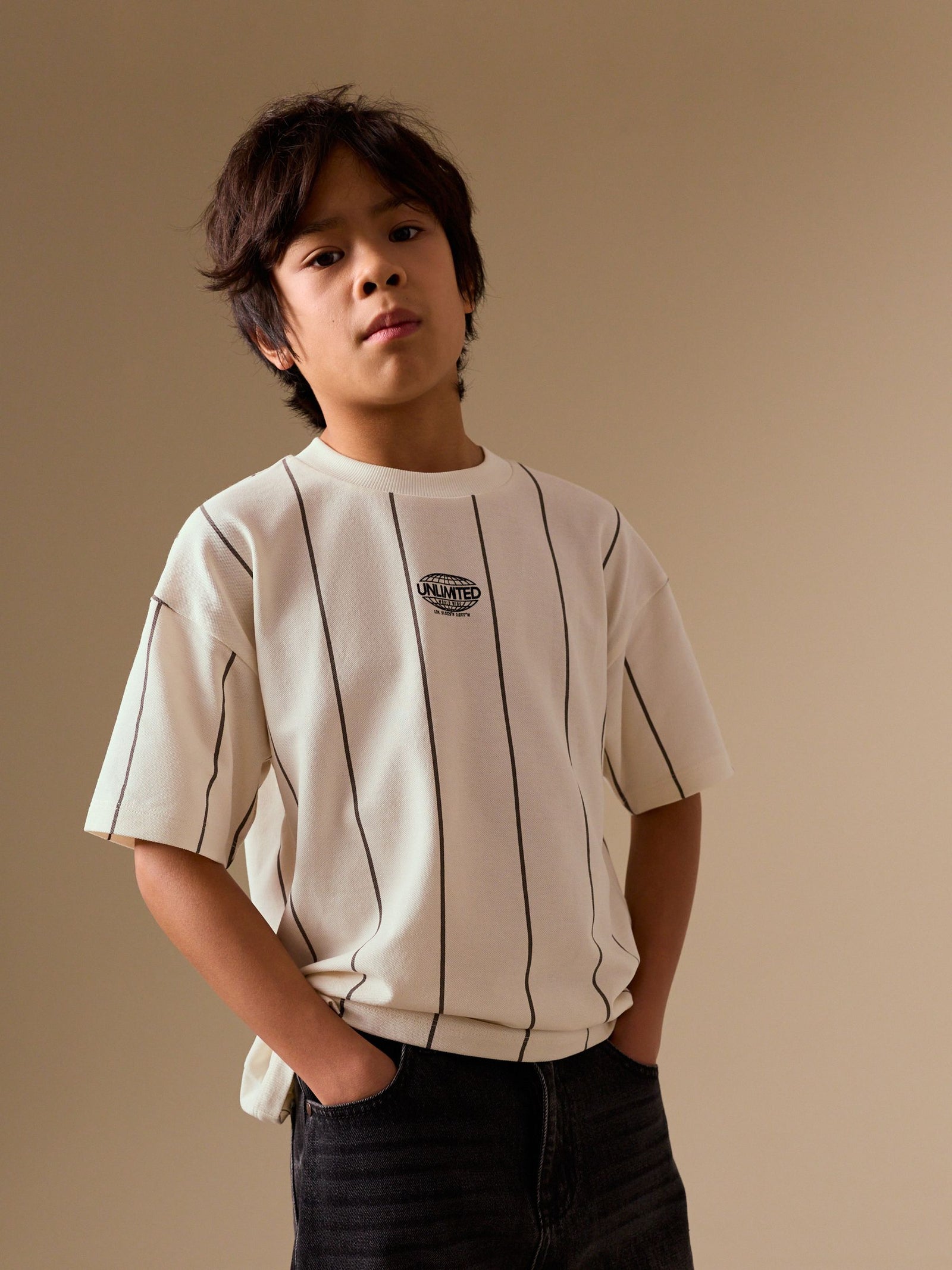 White/Black Stripe Short Sleeve Graphic T-Shirt (3-16yrs)