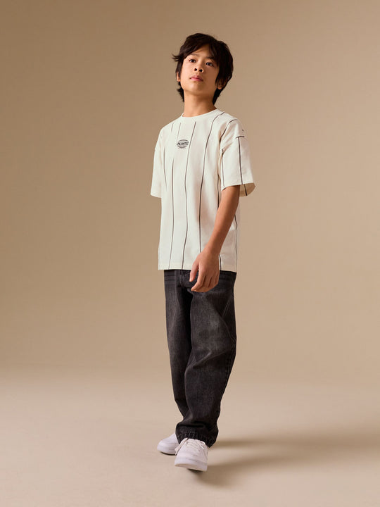White/Black Stripe Short Sleeve Graphic T-Shirt (3-16yrs)