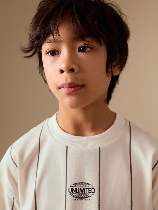 White/Black Stripe Short Sleeve Graphic T-Shirt (3-16yrs)