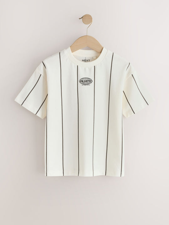 White/Black Stripe Short Sleeve Graphic T-Shirt (3-16yrs)