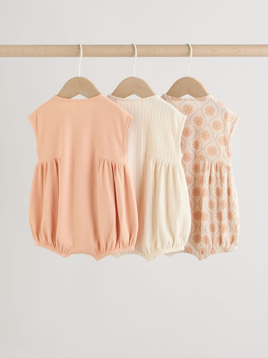 Orange Tonal Patterned Zip Through Baby Rompers 3 Pack