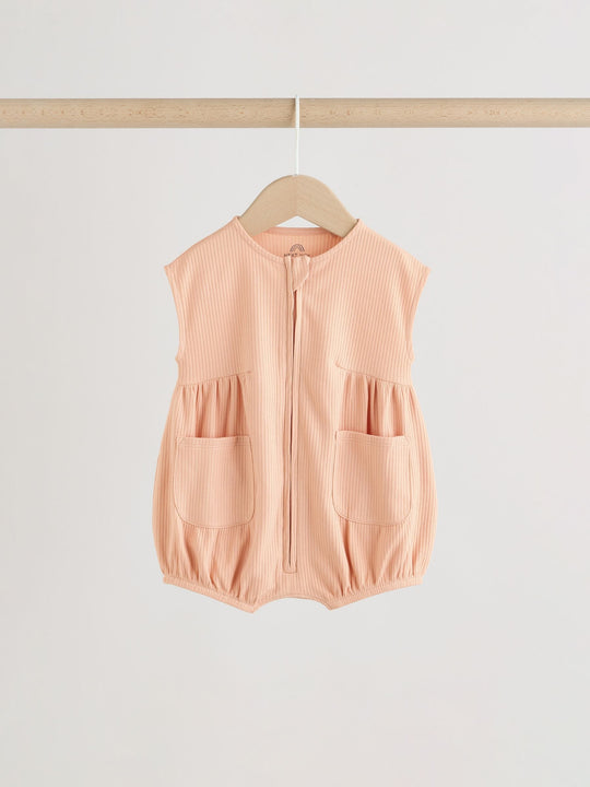 Orange Tonal Patterned Zip Through Baby Rompers 3 Pack