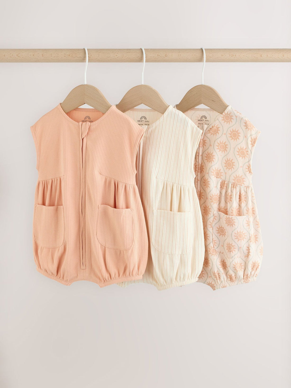 Orange Tonal Patterned Zip Through Baby Rompers 3 Pack