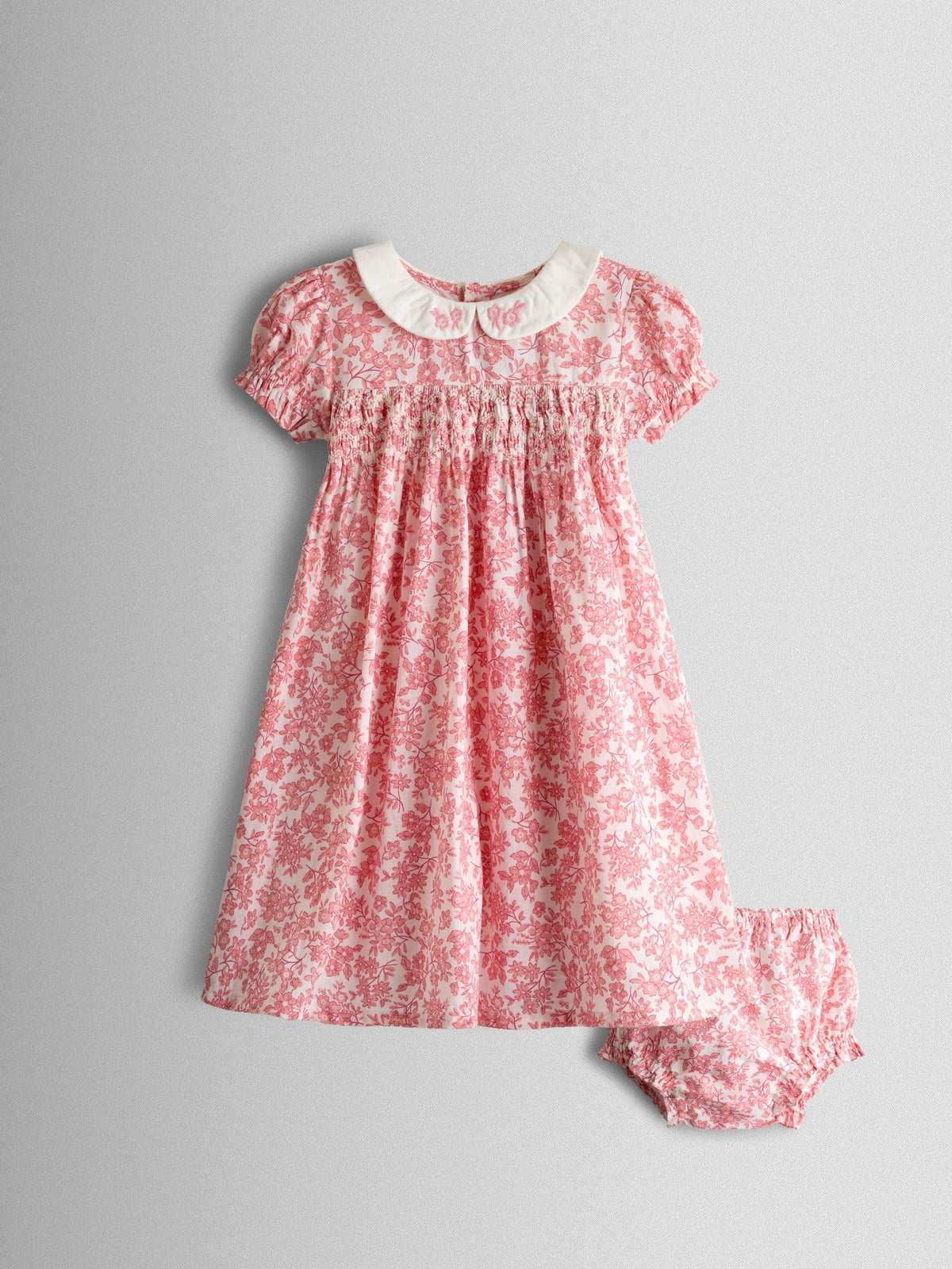 JoJo Maman Bébé Light Pink Garden Floral Smocked Woven Dress