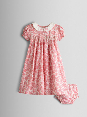 JoJo Maman Bébé Light Pink Garden Floral Smocked Woven Dress