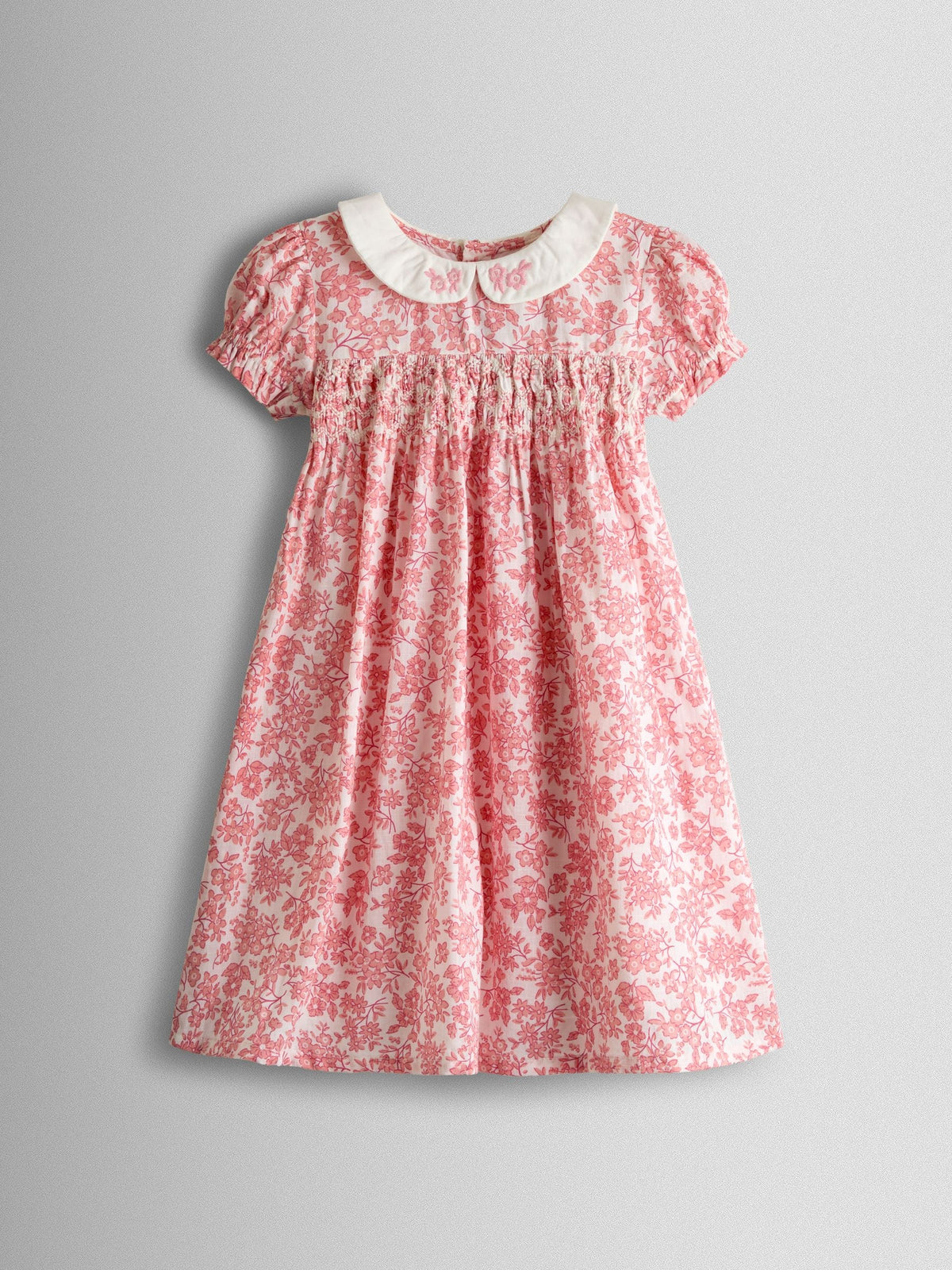 JoJo Maman Bébé Light Pink Garden Floral Smocked Woven Dress