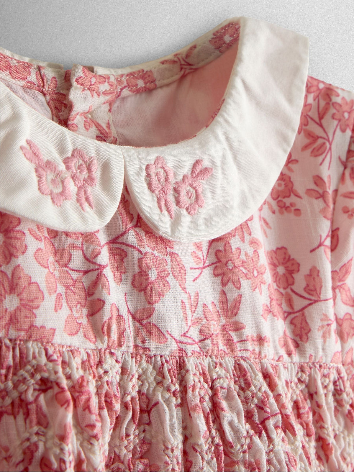 JoJo Maman Bébé Light Pink Garden Floral Smocked Woven Dress