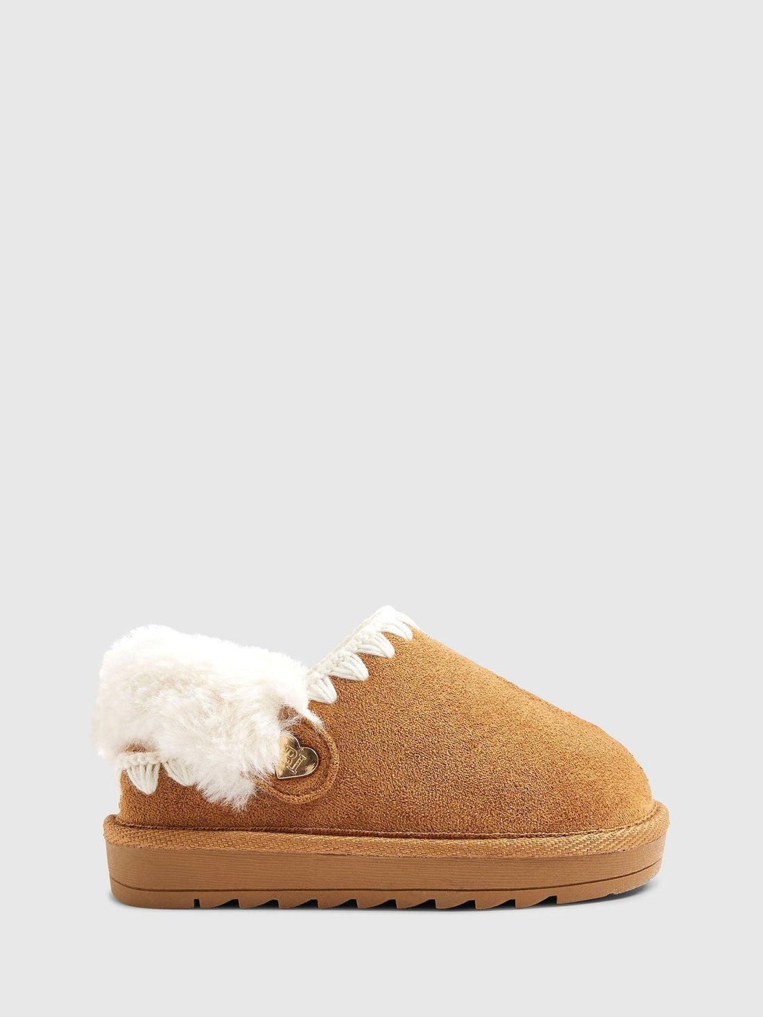 River Island Brown Fur Strap Whipstch Slippers
