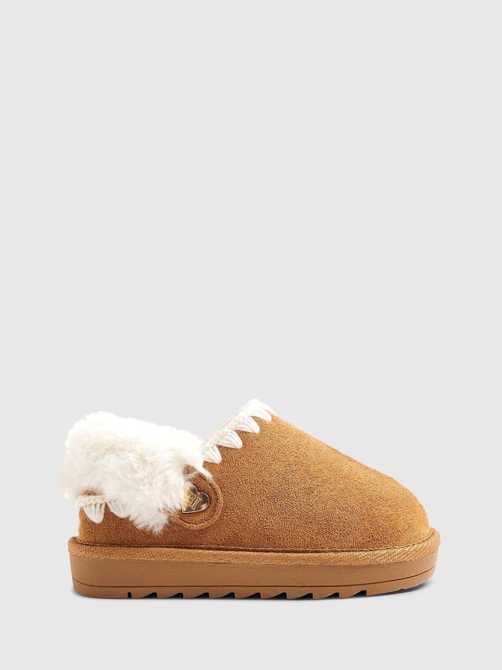 River Island Brown Fur Strap Whipstch Slippers