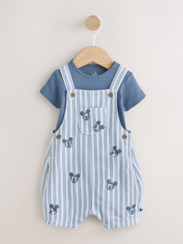 Blue Mickey Mouse Dungaree and Bodysuit Baby Set (0mths-2yrs)
