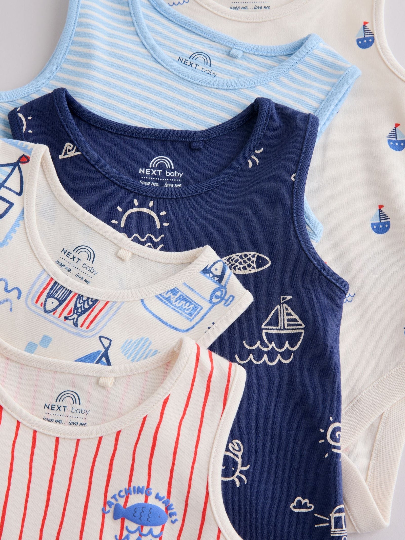 Navy/Red Stripe Baby Bodysuits 5 Pack