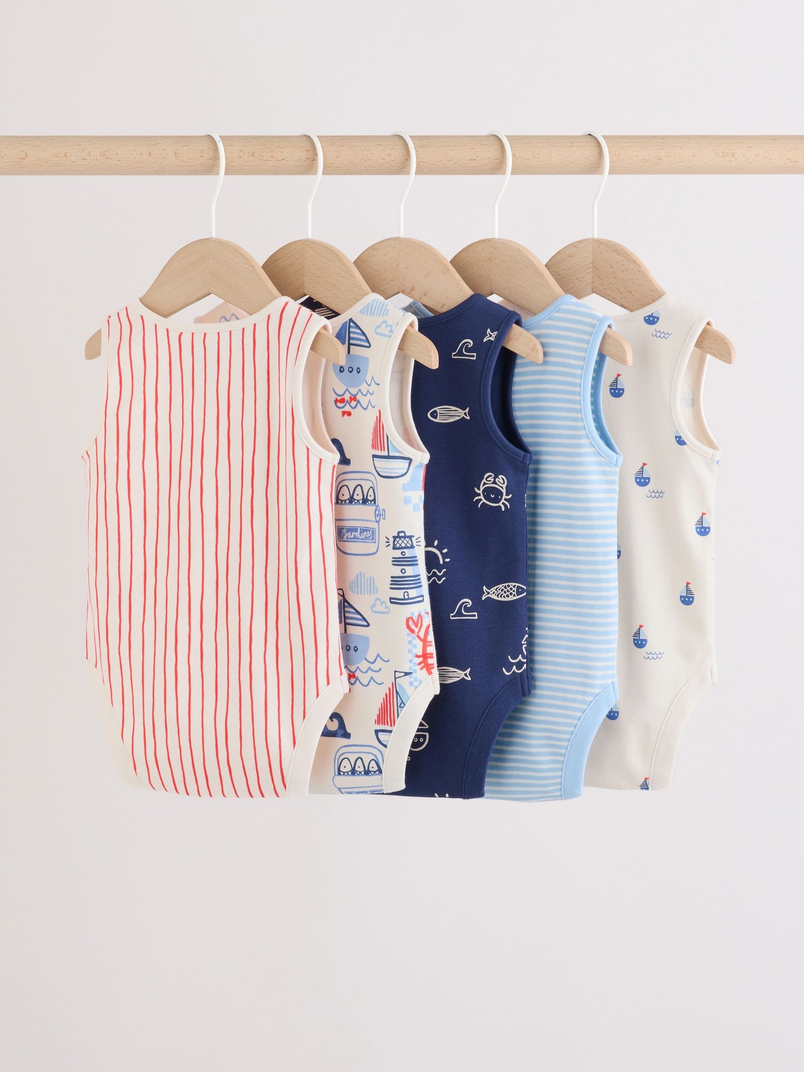 Navy/Red Stripe Baby Bodysuits 5 Pack