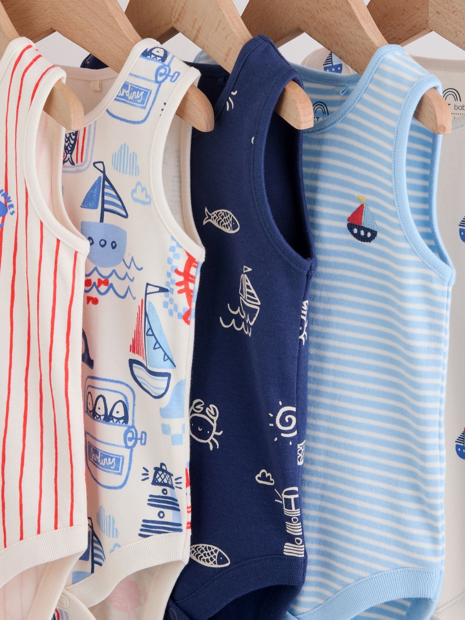 Navy/Red Stripe Baby Bodysuits 5 Pack