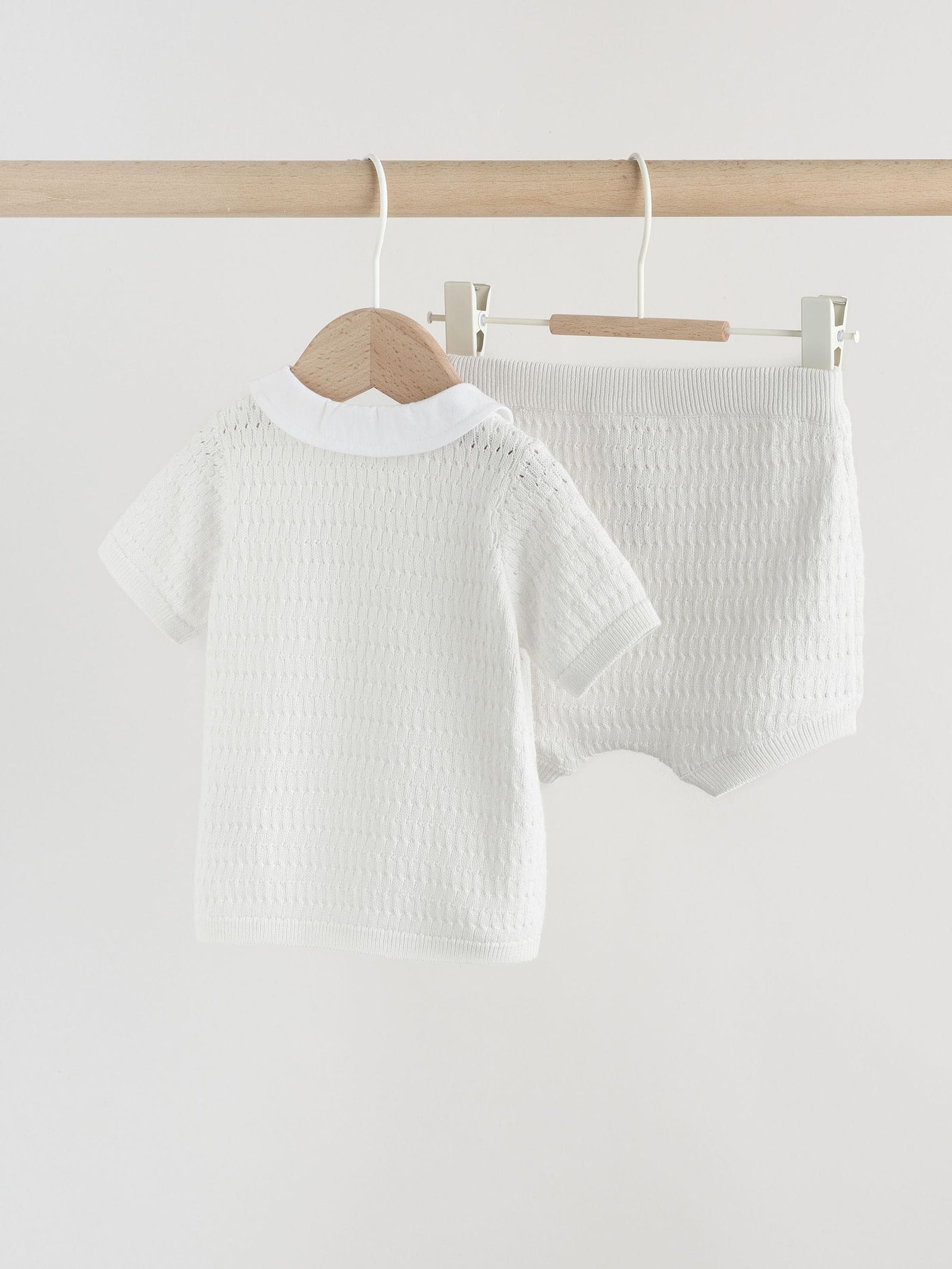 White Collared Knit Top and Shorts Baby Set (0mths-2yrs)