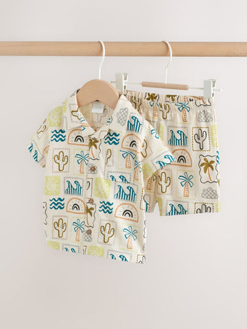 Neutral Palm Print Shirt and Shorts Baby Set (0mths-2yrs)