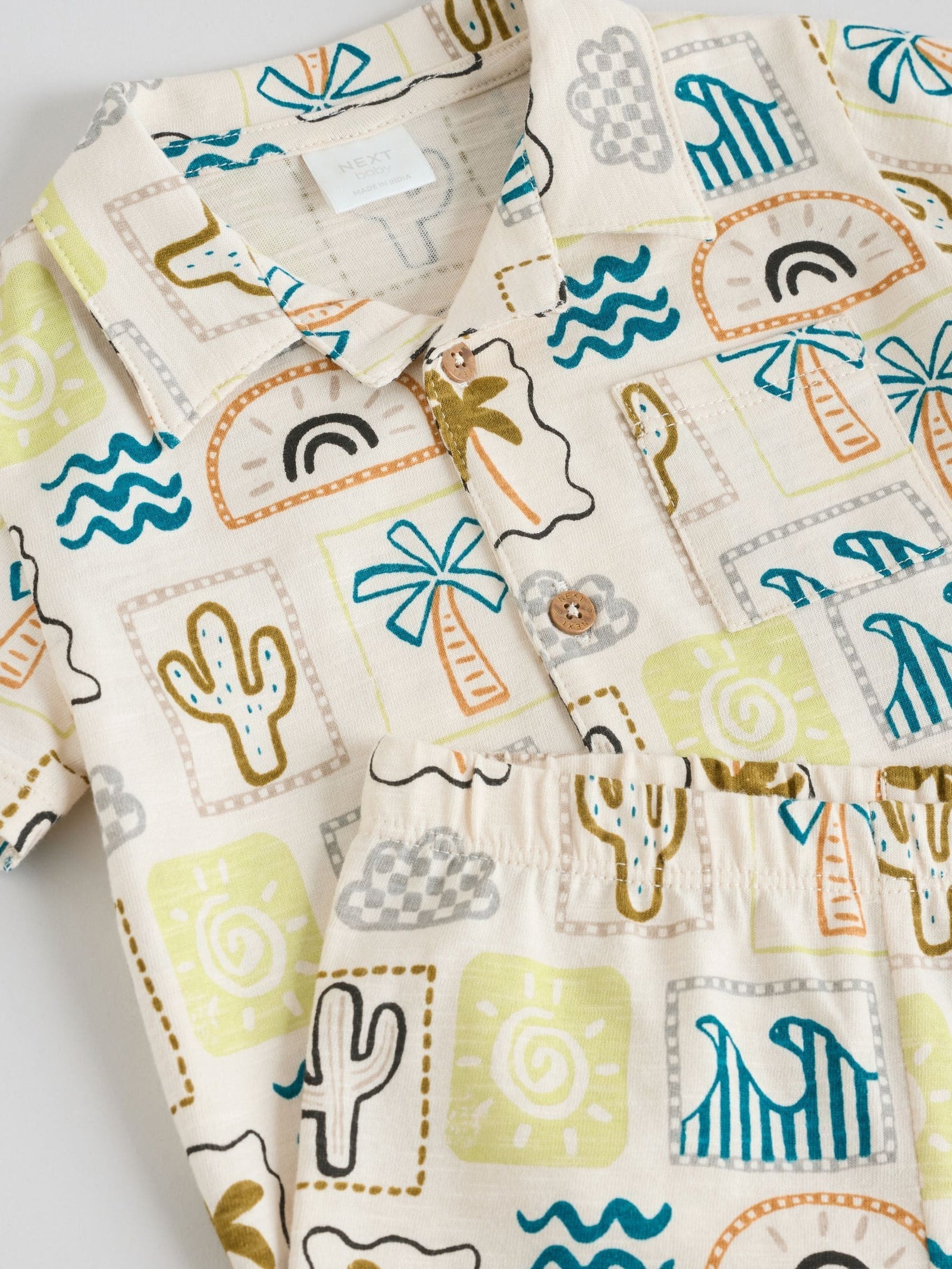 Neutral Palm Print Shirt and Shorts Baby Set (0mths-2yrs)
