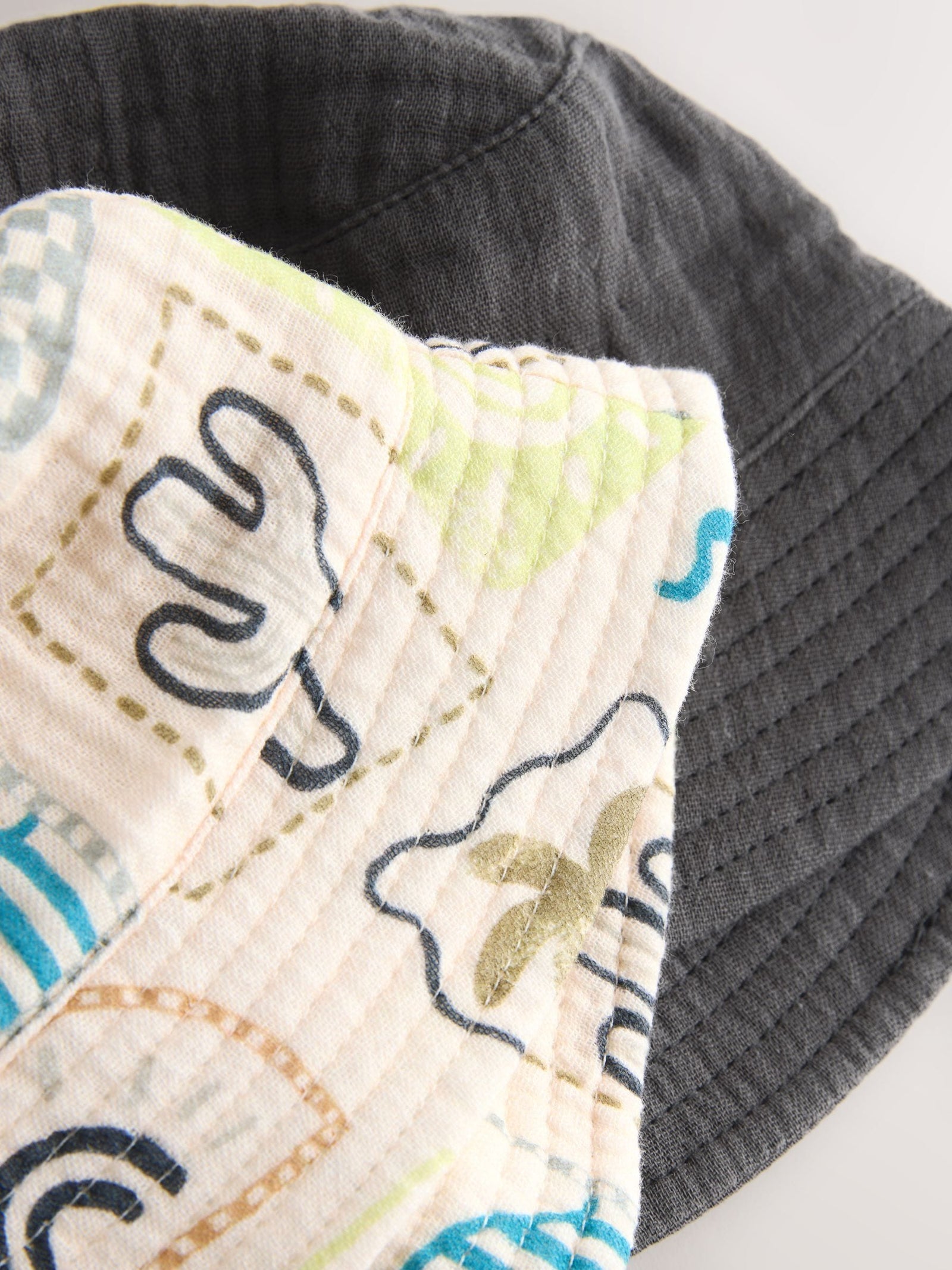 Grey Stampy Printed Woven Baby Bucket Hats 2 Pack (0mths-2yrs)