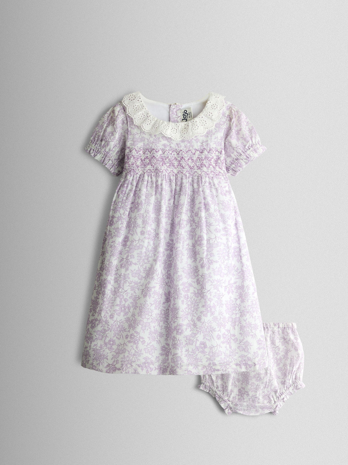 JoJo Maman Bébé Lilac Purple Garden Floral Smocked Woven Dress
