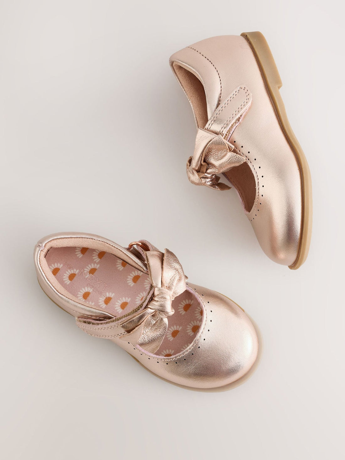 Rose Gold Bow Leather Touch Fastening Shoes