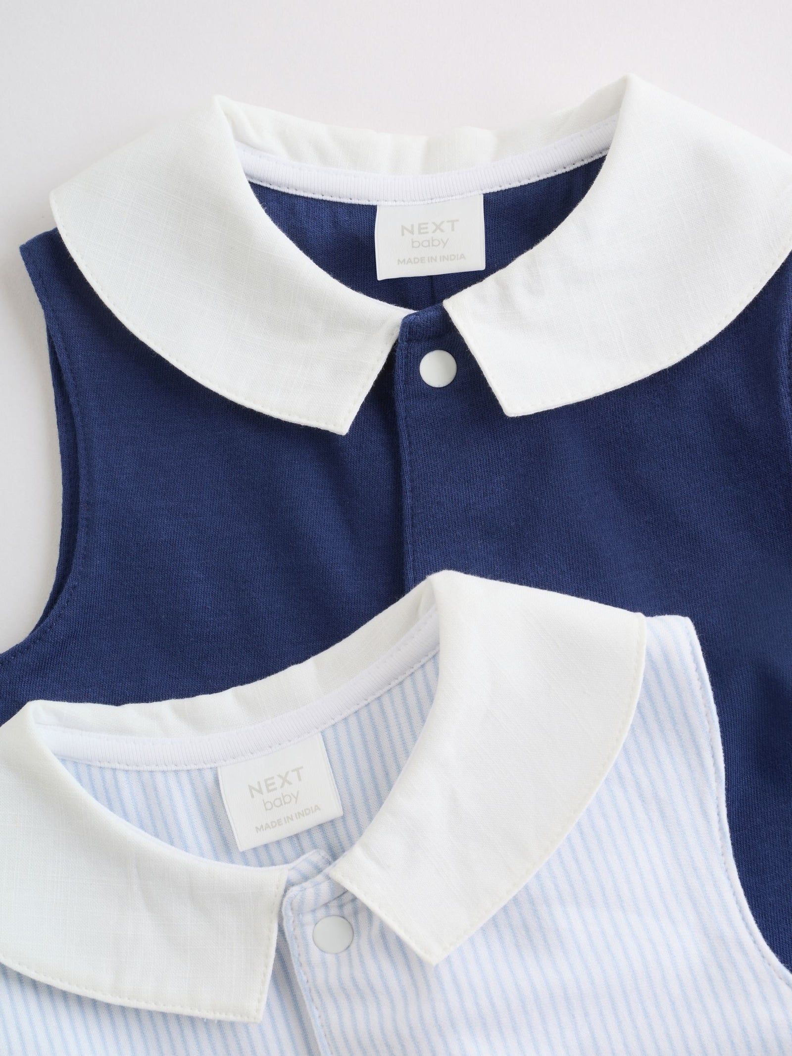 Blue Smart Collar Vest Jersey Baby Rompers 2 Pack