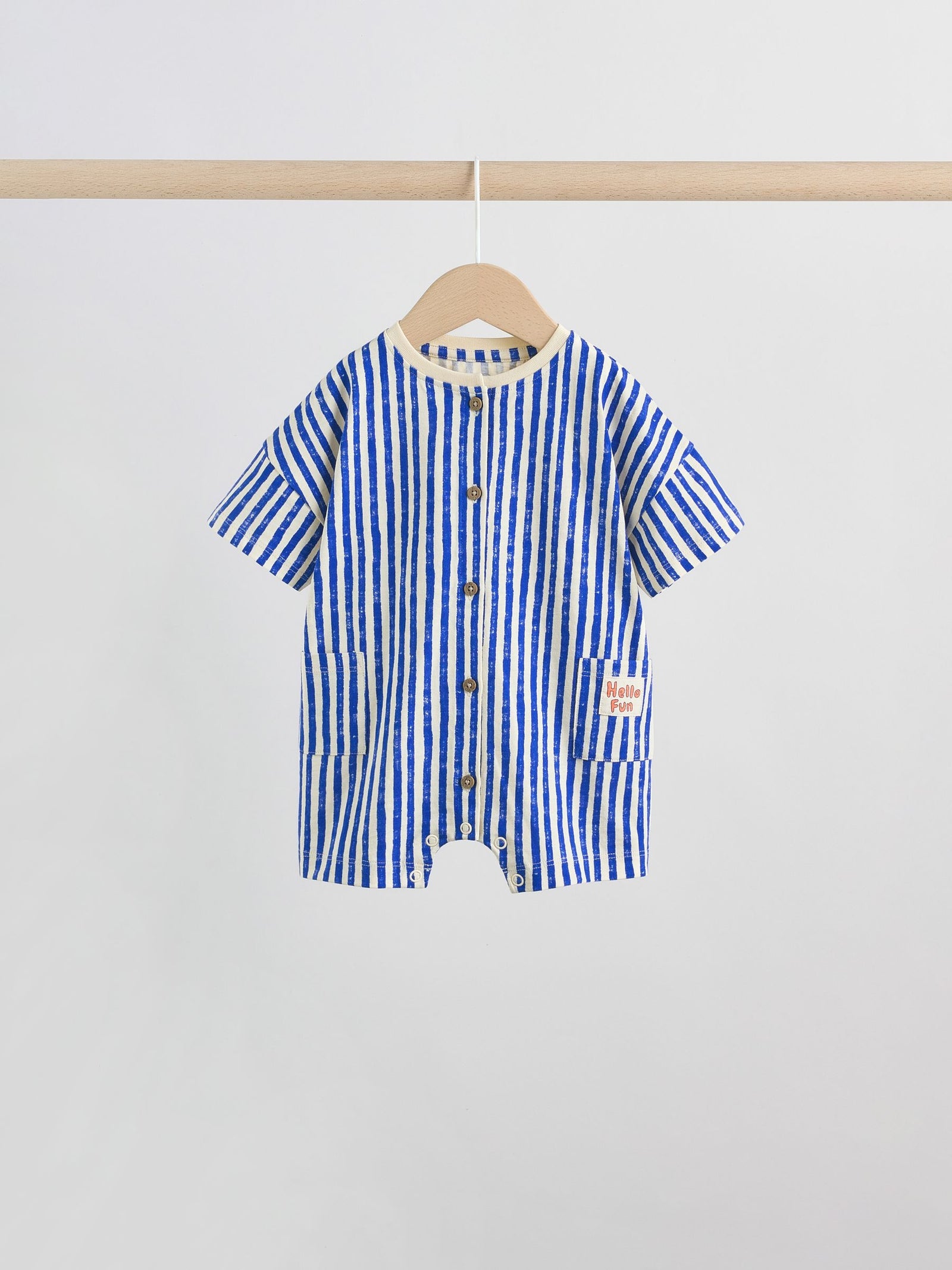 Blue/Ecru Printed Jersey Baby Rompers 3 Pack