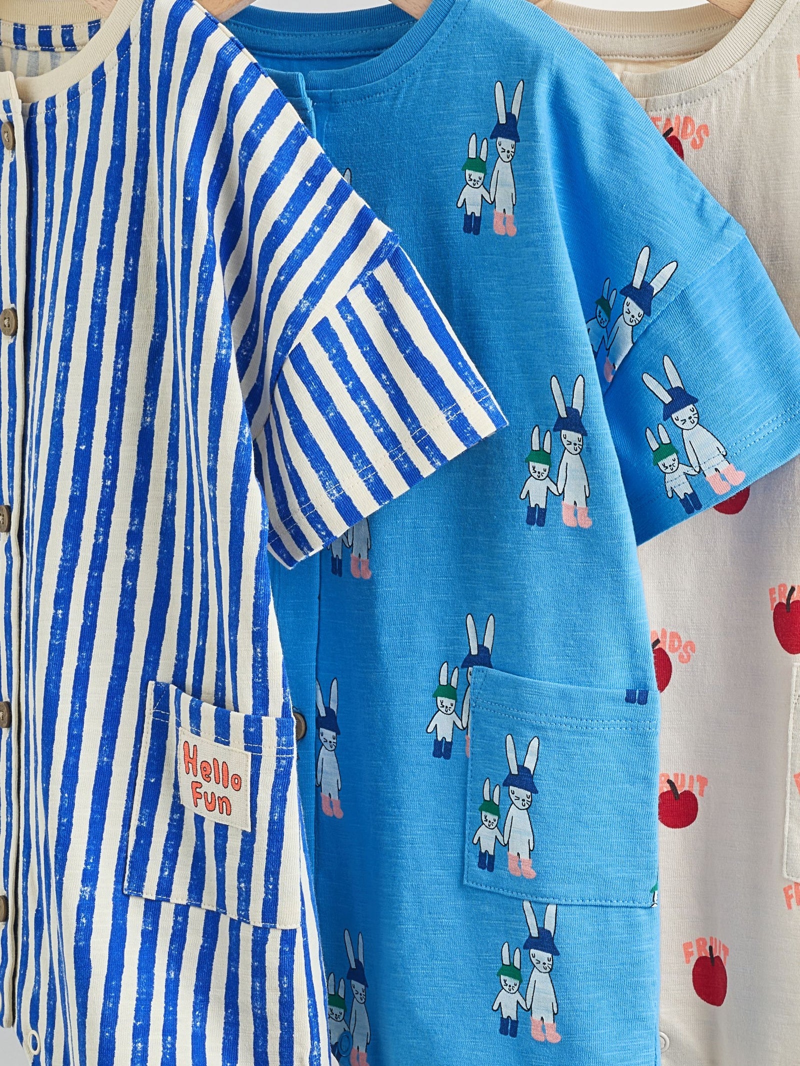 Blue/Ecru Printed Jersey Baby Rompers 3 Pack
