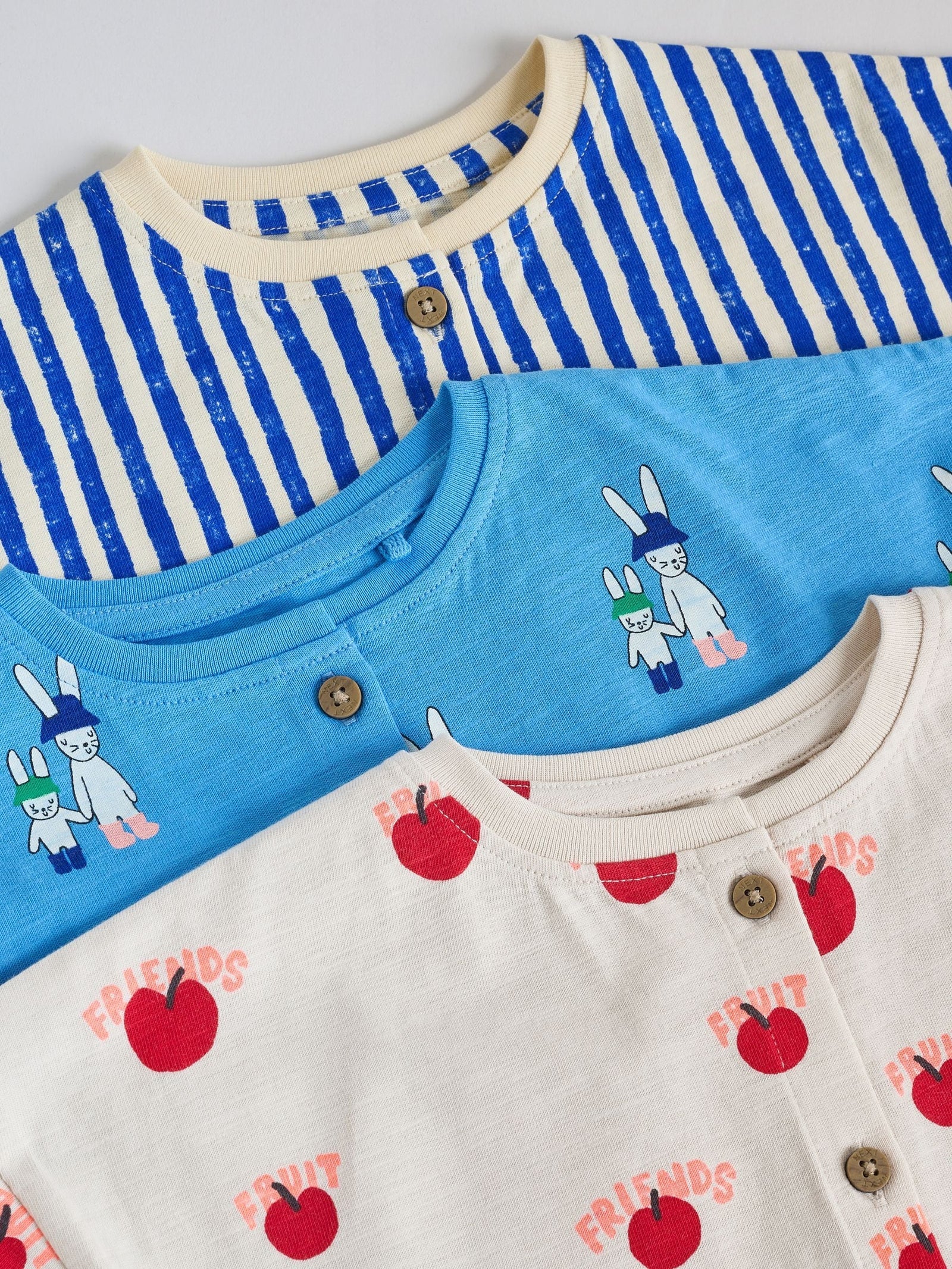 Blue/Ecru Printed Jersey Baby Rompers 3 Pack