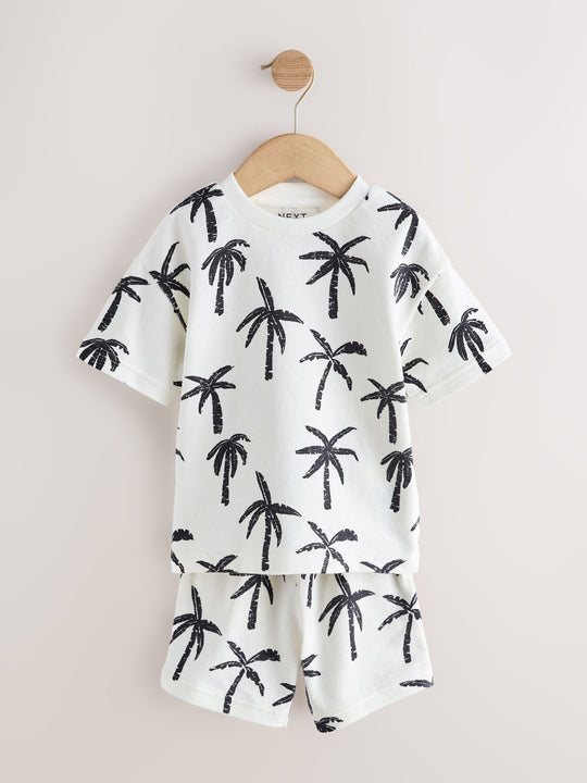 White/Black Palm Trees Short Sleeve All-Over Print T-Shirt and Shorts Set (3mths-7yrs)