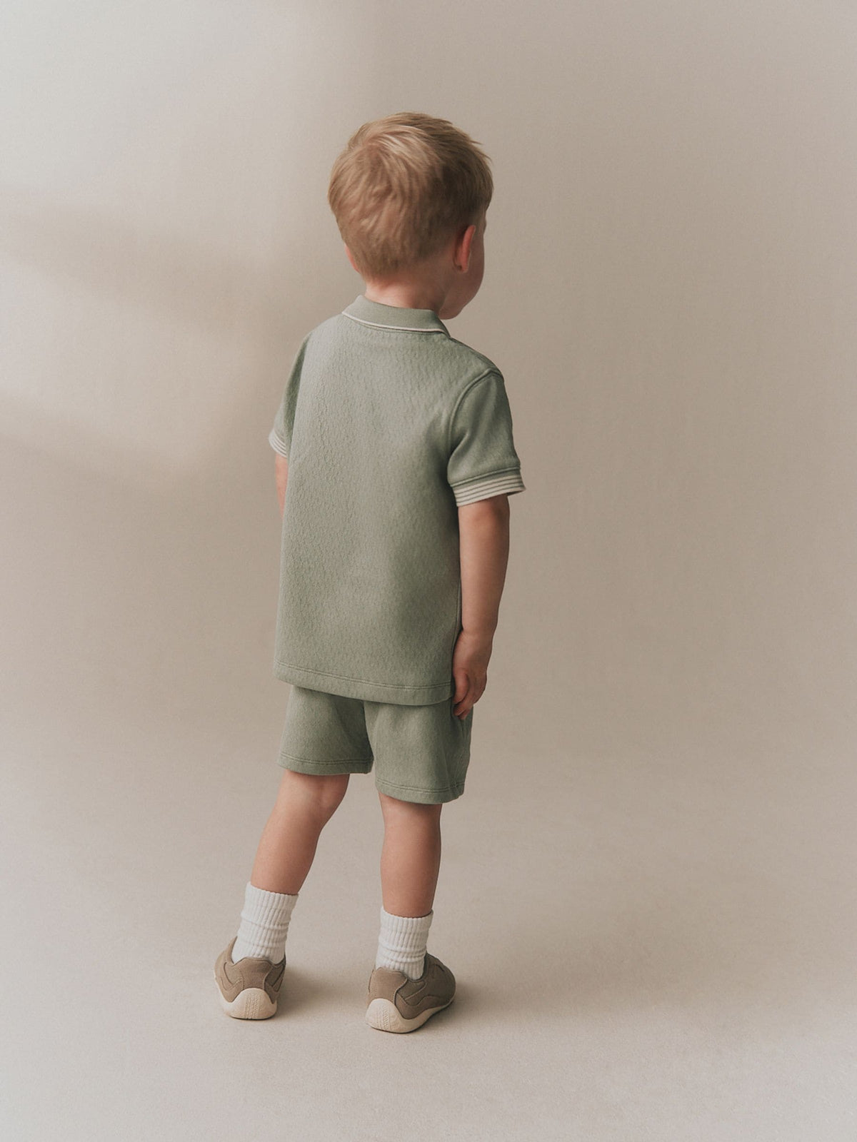 Sage Green Zip Neck Short Sleeve Polo Shirt And Shorts Set (3mths-7yrs)