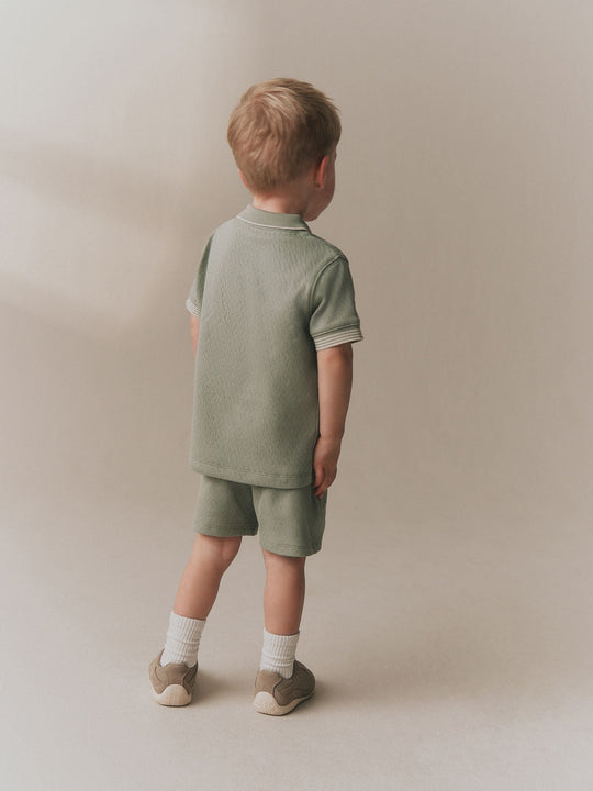 Sage Green Zip Neck Short Sleeve Polo Shirt And Shorts Set (3mths-7yrs)