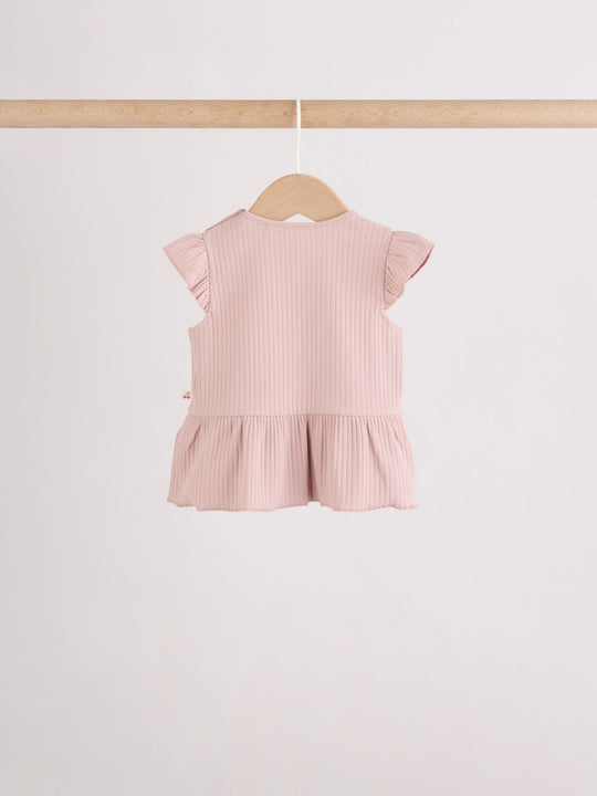 Pink Baby Short Sleeve Peplum T-Shirts 4 Pack (0mths-2yrs)