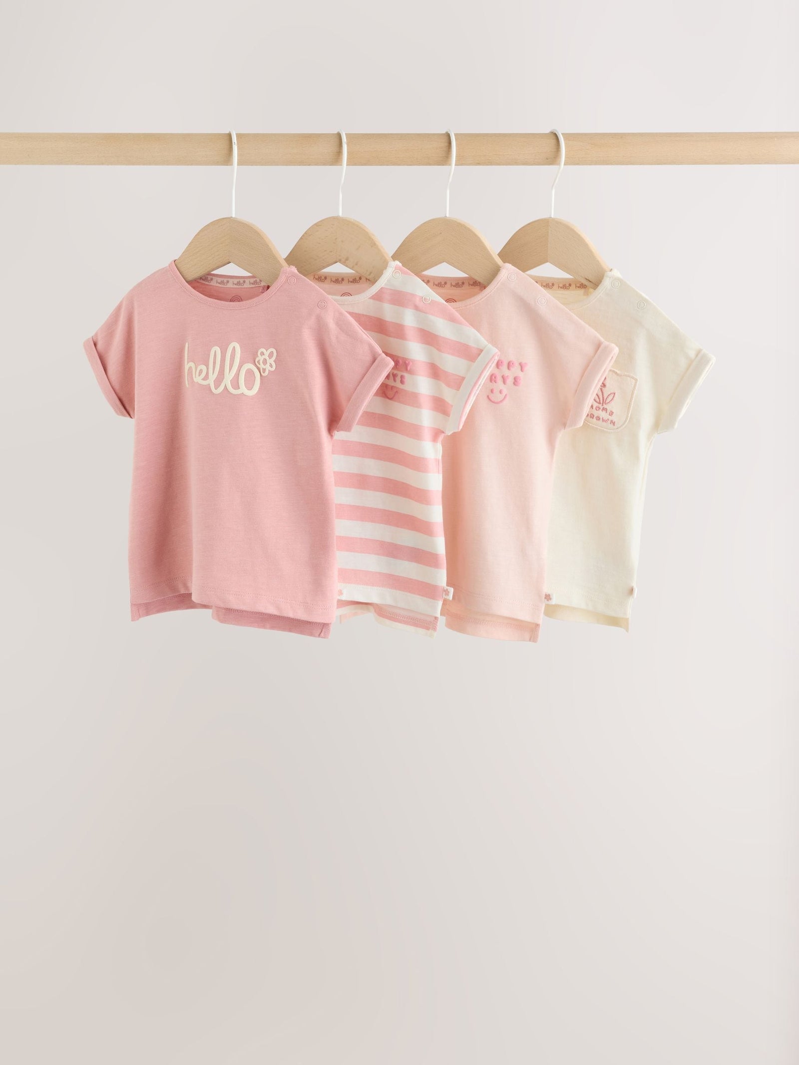Pink Slogan Baby Short Sleeve T-Shirts 4 Pack (0mths-2yrs)