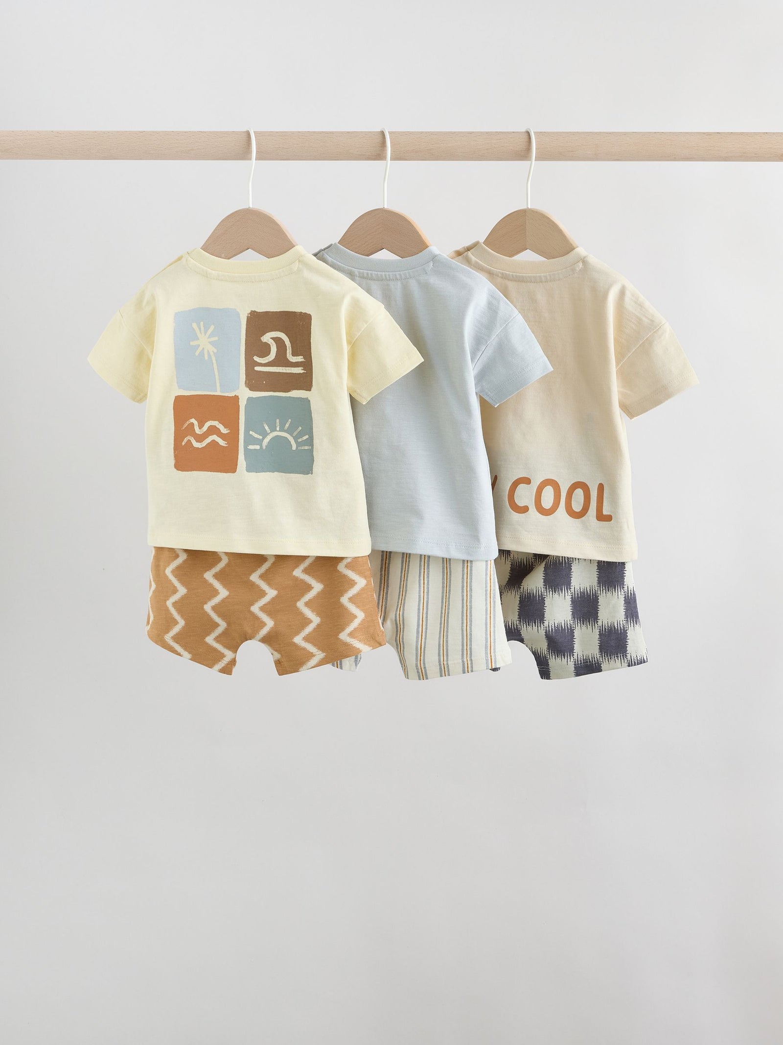 Grey/Blue Wave Print Tops and Shorts Baby Set 6 Piece (0mths-3yrs)