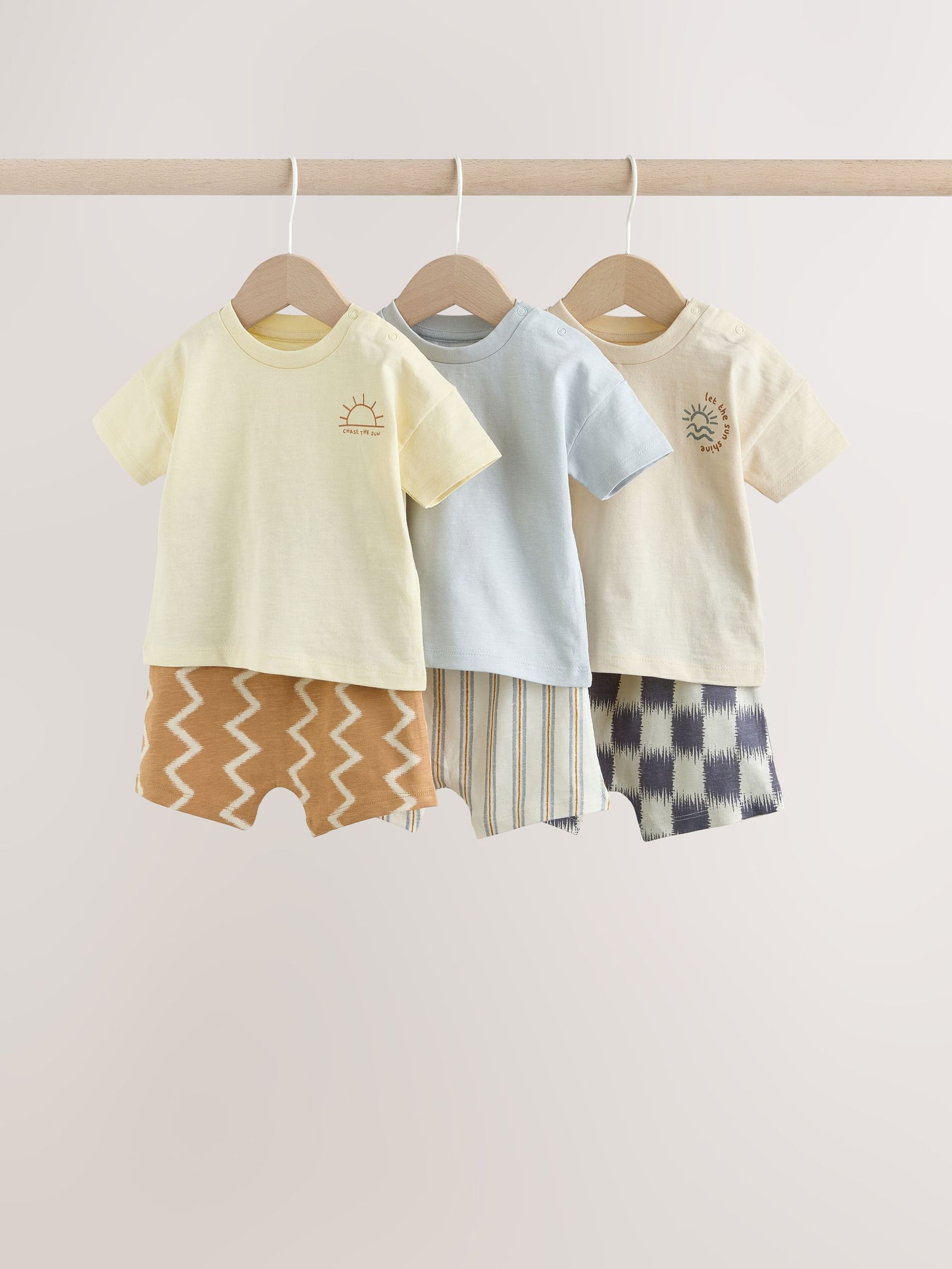 Grey/Blue Wave Print Tops and Shorts Baby Set 6 Piece (0mths-3yrs)
