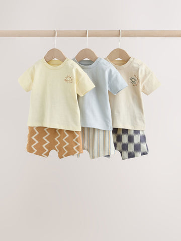 Grey/Blue Wave Print Tops and Shorts Baby Set 6 Piece (0mths-3yrs)
