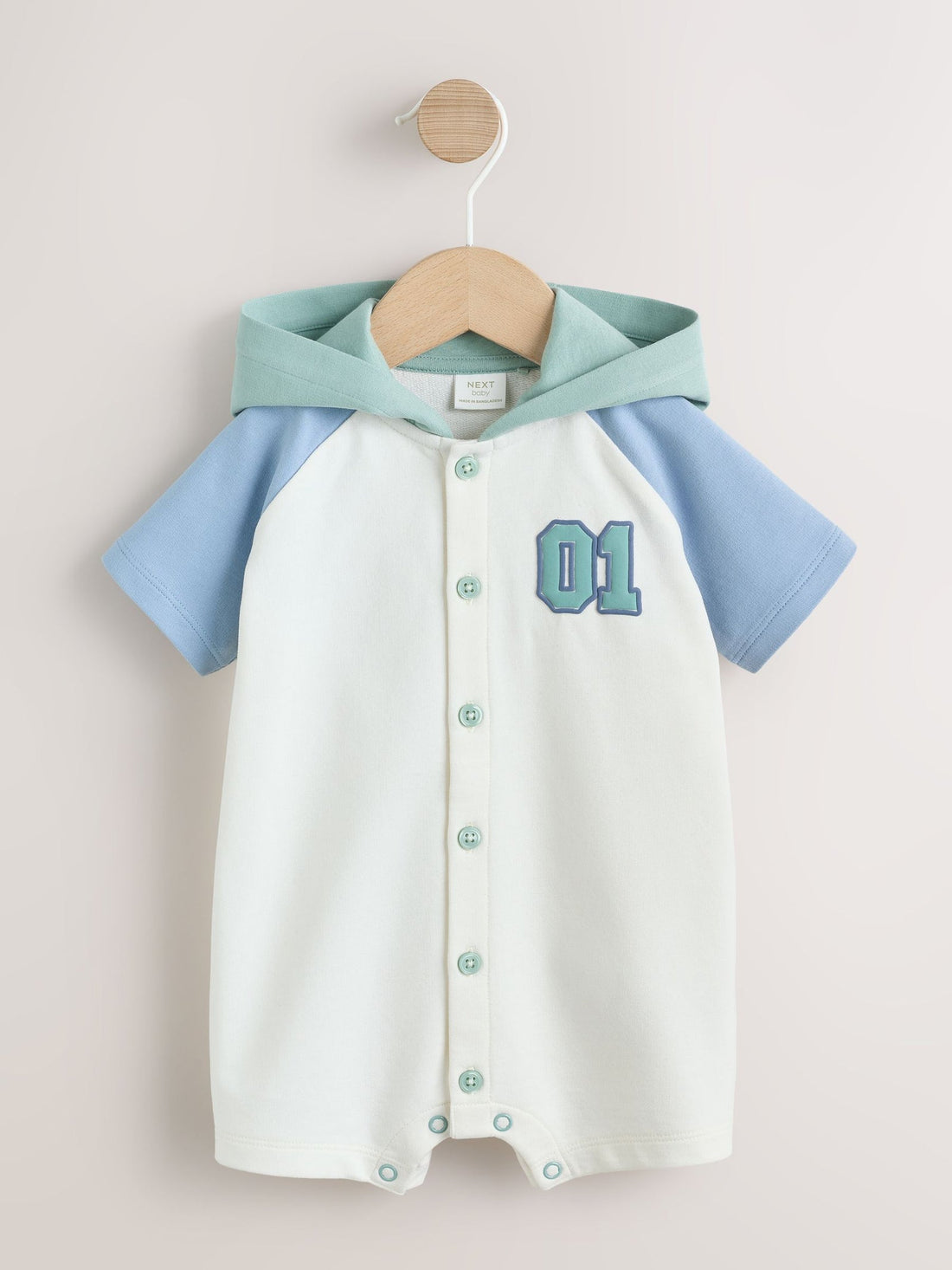 Blue "Little Man" Single Hooded Jersey Baby Rompers