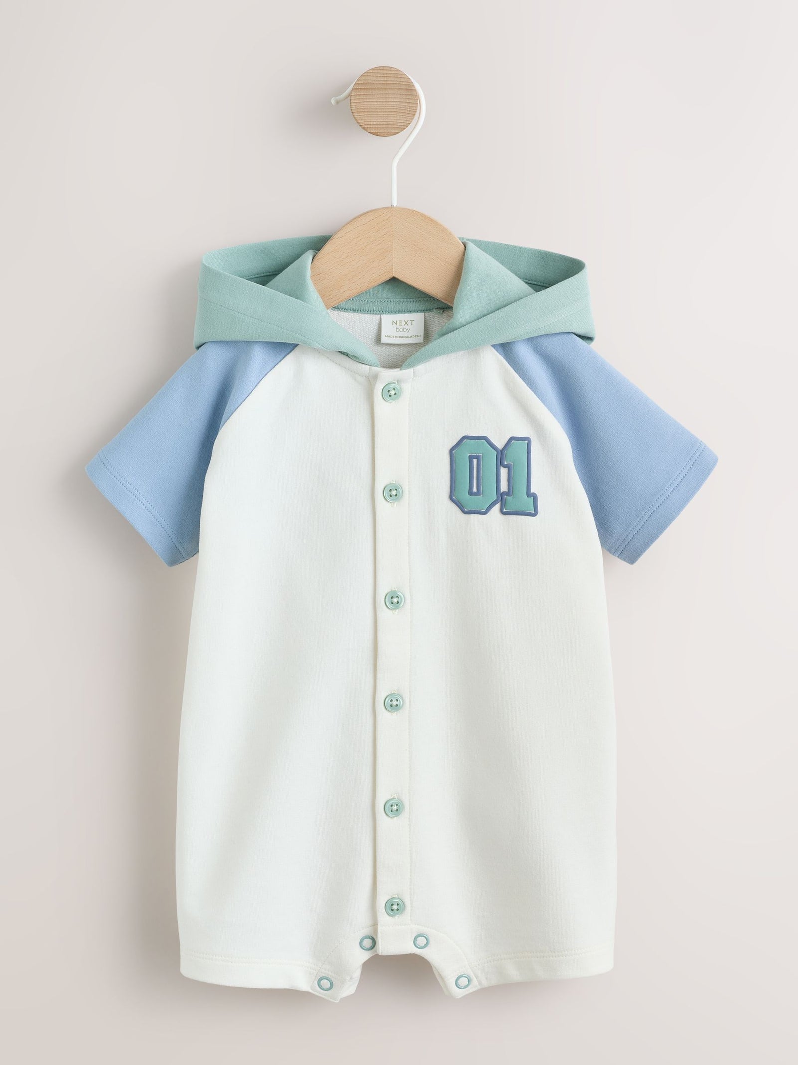 Blue "Little Man" Single Hooded Jersey Baby Rompers