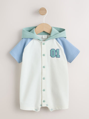 Blue "Little Man" Single Hooded Jersey Baby Rompers