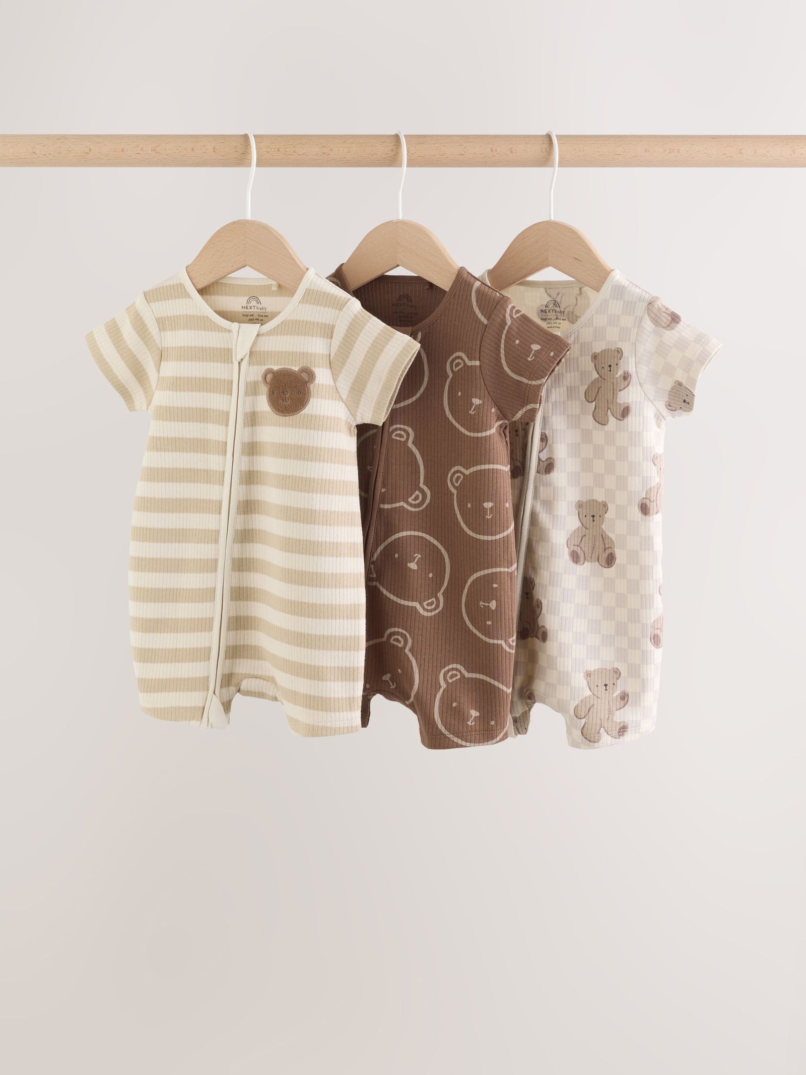 Brown Two Way Zip Baby Rompers 3 Pack