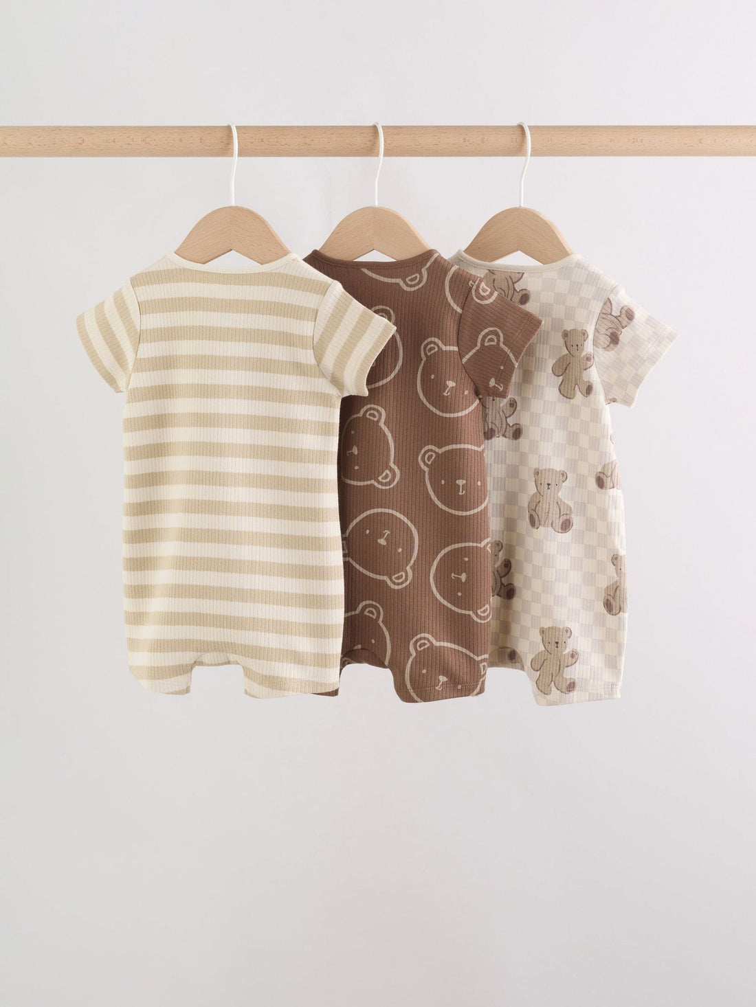 Brown Two Way Zip Baby Rompers 3 Pack